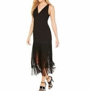 CALVIN KLEIN NWT Black Fringe Maxi Evening Dress